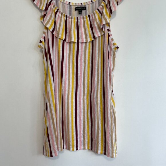 LANE BRYANT Plus Size Ruffle Edge Tank Top White Burgundy Pink Yellow Striped 3X - Picture 5 of 13